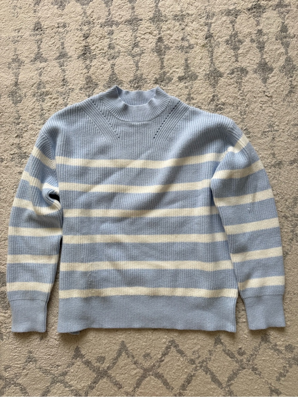 Light Blue & White Striped Knit Sweater